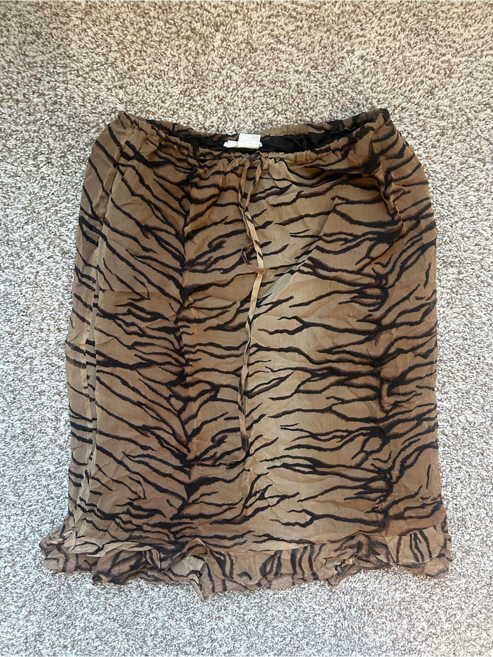 Brown Tiger-Print Women's Silk Midi Skirt - Elastic Waist